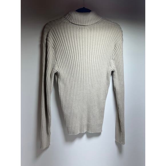 Old Navy Sz L Perfect Fit Ribbed Turtleneck Sweater Taupe Blue Classic - Picture 5 of 7